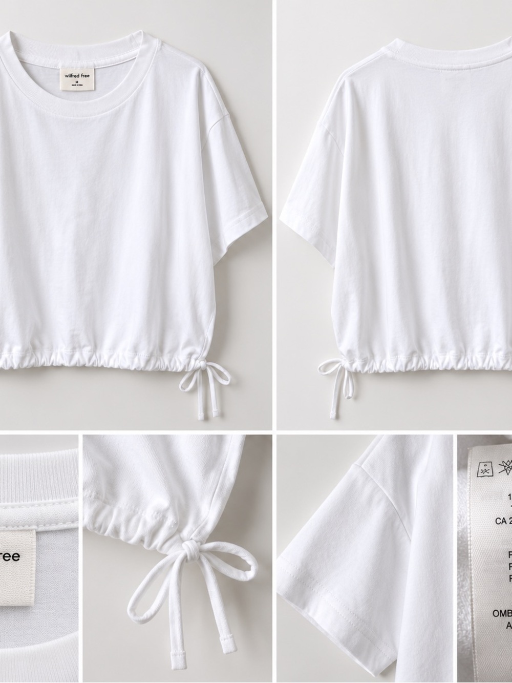 Aritzia Wilfred Free White Drawstring Cropped Tee M
